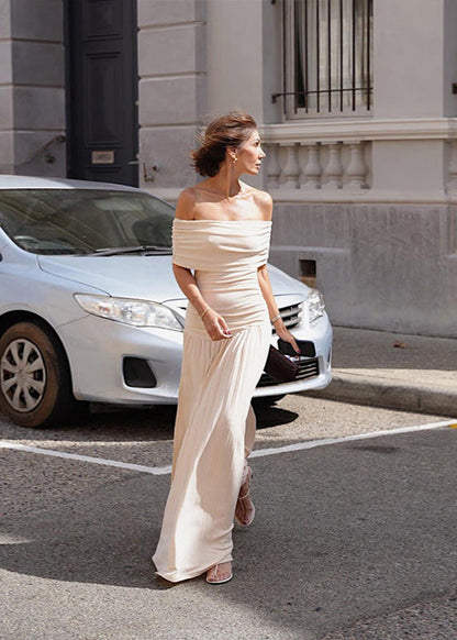 Solene – Off-Shoulder Pleated Maxi Dress