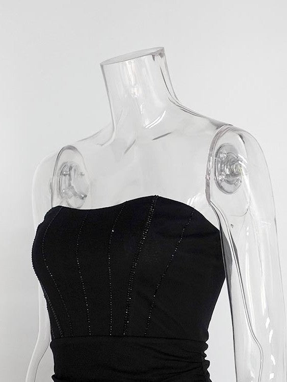 Sweet Rhinestone Mesh Tube Top Dress