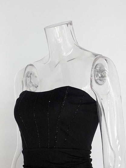 Sweet Rhinestone Mesh Tube Top Dress