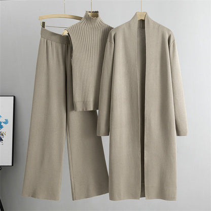 Camel Elegant Knit Vest Three Piece Set