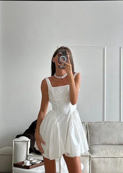 White Ribbon-Back Mini Dress