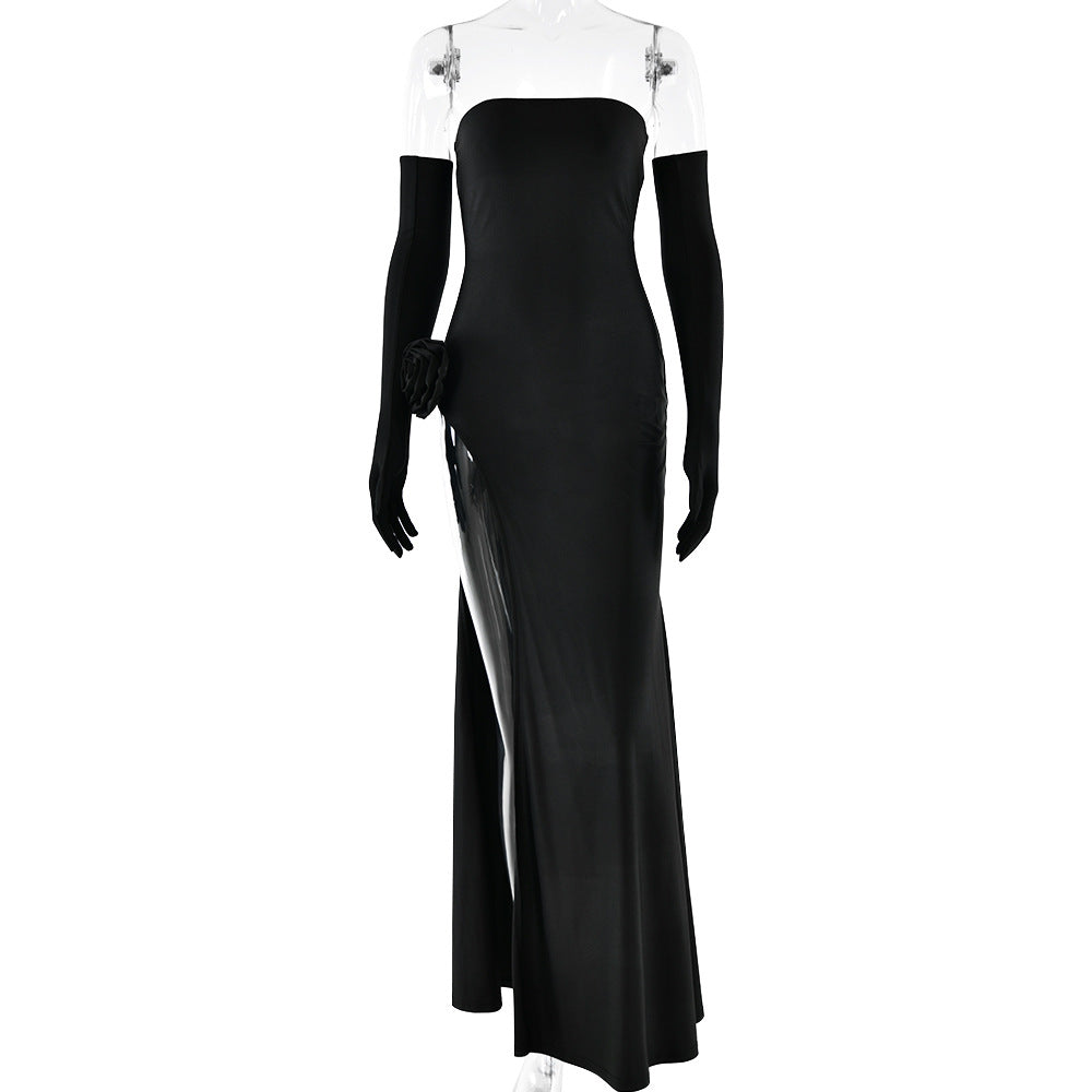 Dress Tube Top Inlay Sleeveless Split Backless Dress