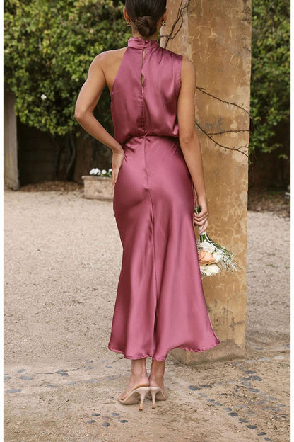 Classic on You Satin High Cowl Neck Top and Elastic Waist Pocket Loose Pants Set