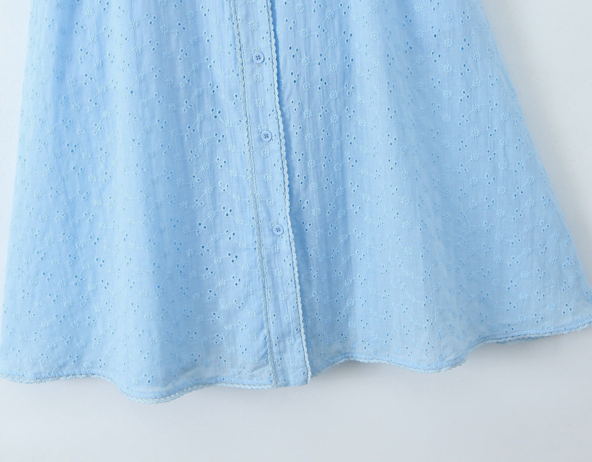 Blue – Embroidered Patchwork Spaghetti Strap Dress