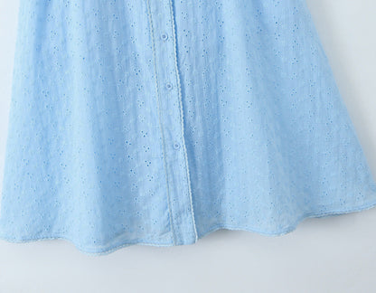 Blue – Embroidered Patchwork Spaghetti Strap Dress