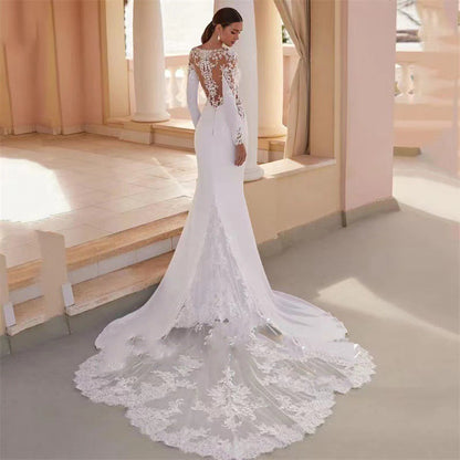 Long Sleeve Embroidered Beach Wedding Dress