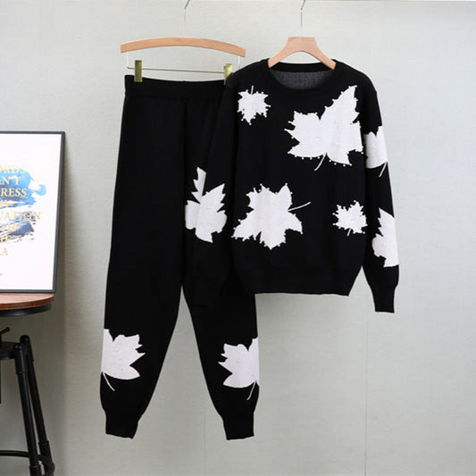 Black - Elegant Casual Sweater Two Piece Set