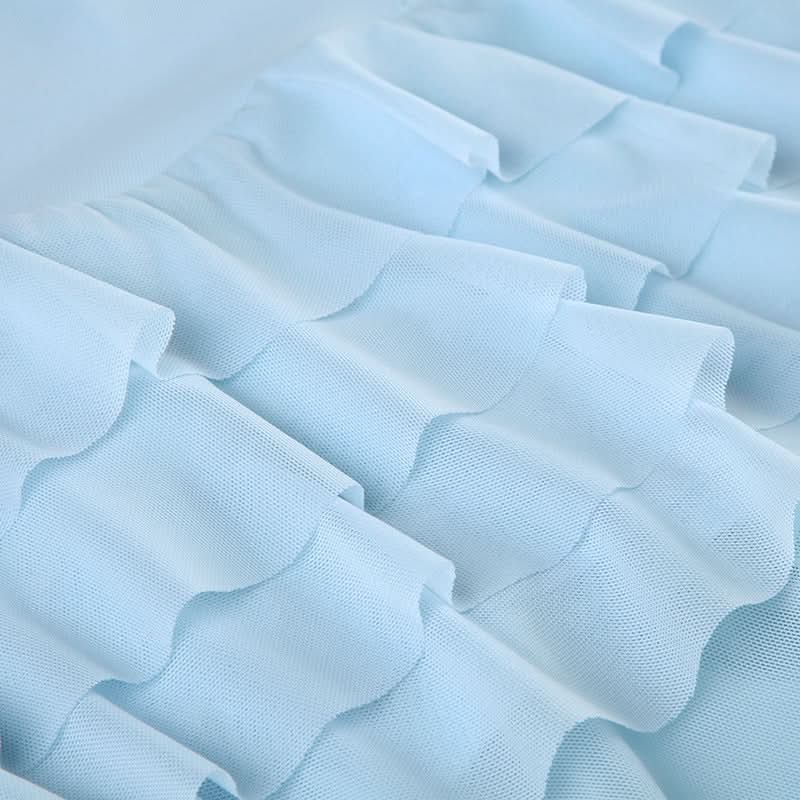 Mesh ruffle irregular mini skirt