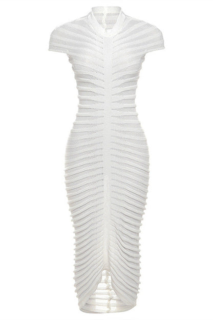 Erica Pleated Stripe Midi Knit Dress