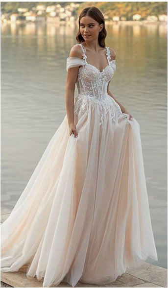 Off-Shoulder A-Line Sheer Wedding Dress