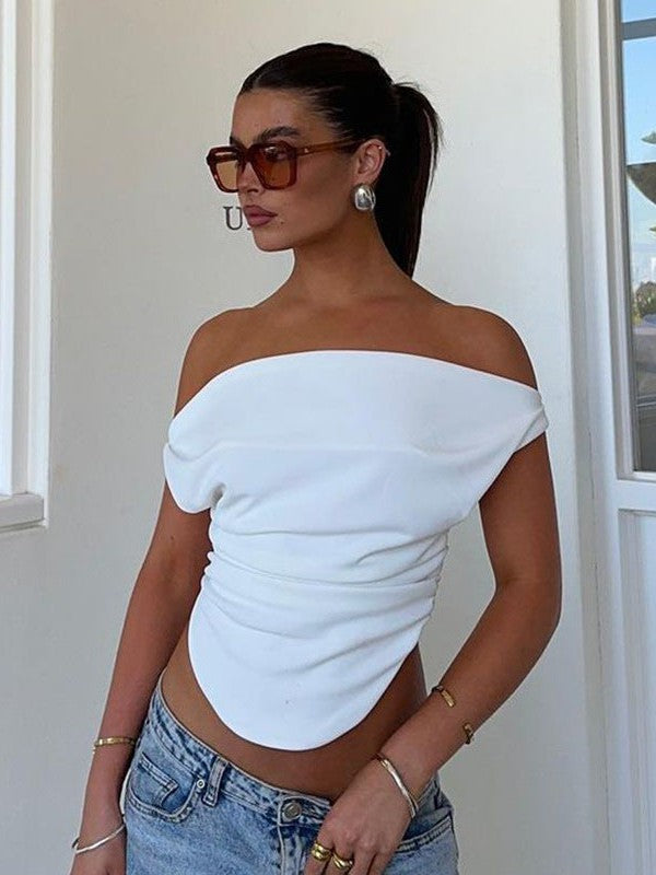 Off Shoulder Pleated Crop Top