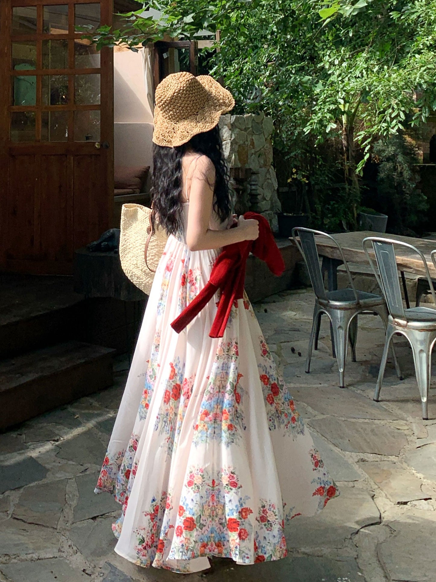 Summer Meadow Vintage Puff Sleeve Dress French Floral Maxi Gown