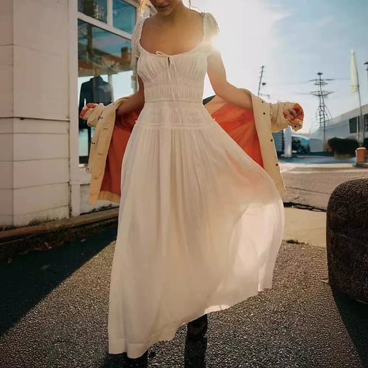 White – Vintage Minimalist Solid Color Dress