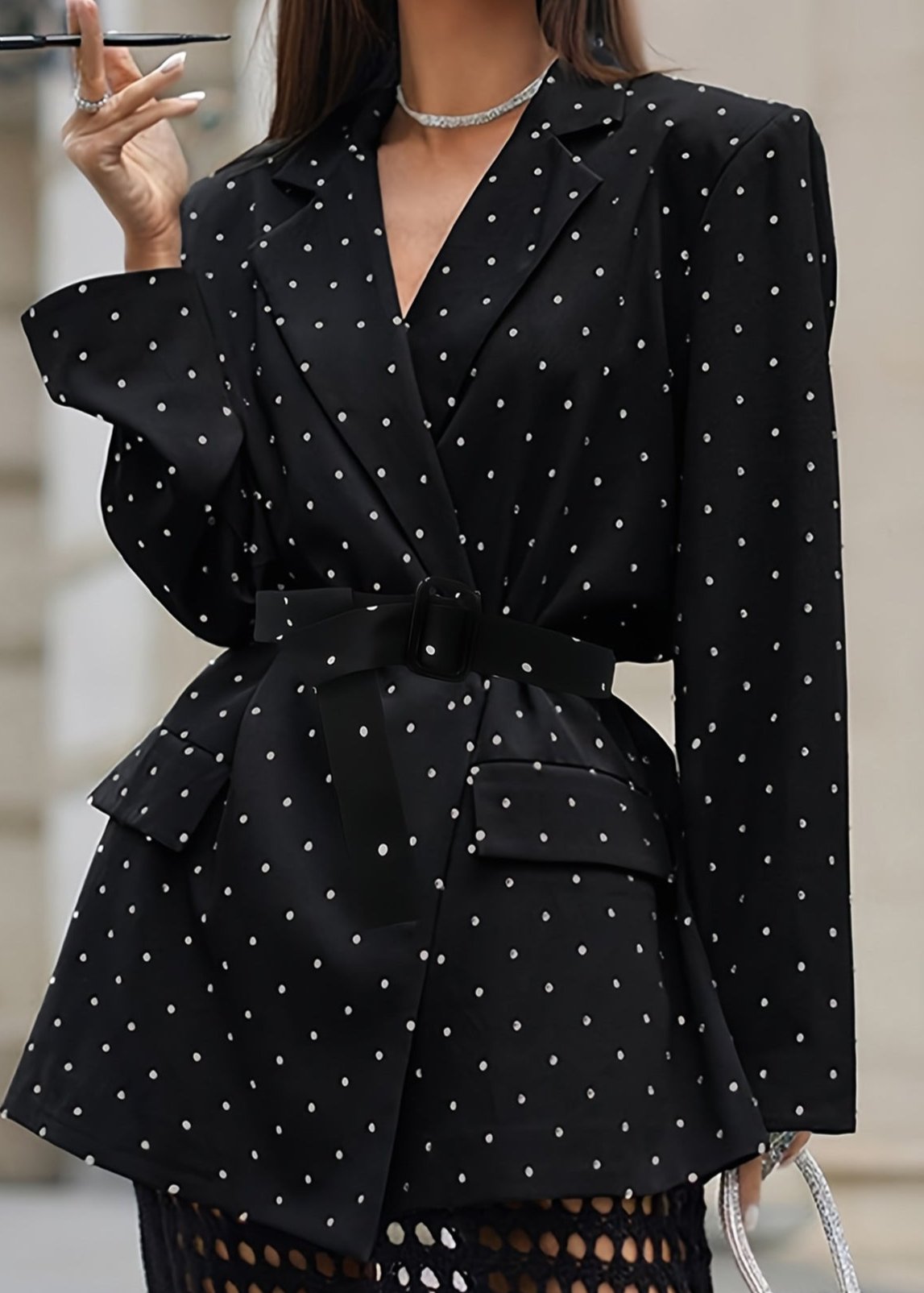 Polka Dot Belted Blazer
