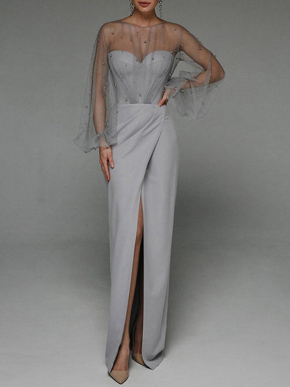 Strapless Puff Sleeves Shiny Glitter Wedding Dress