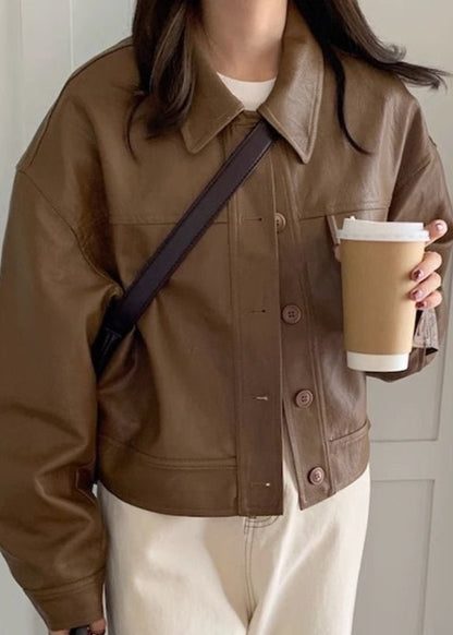 Caramel Ridge – Faux Leather Cropped Jacket