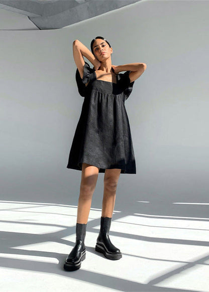 Soleil Linen Flutter-Sleeve Mini Dress