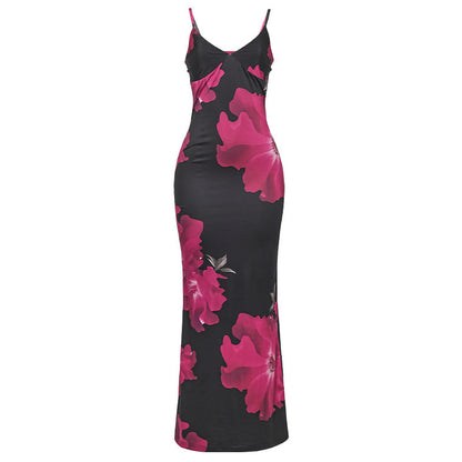Sleeveless Strap Floral Print Maxi Dress