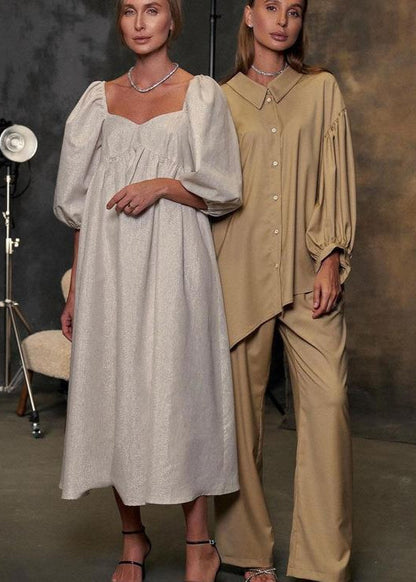 Isla Linen Puff Sleeve Maxi Dress