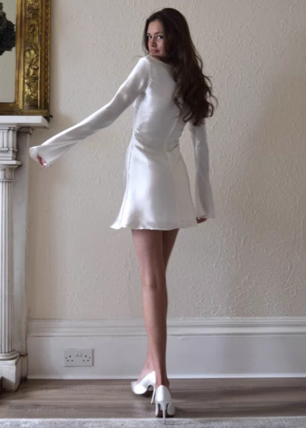 Ivory Grace - Satin Long Sleeve Mini Dress