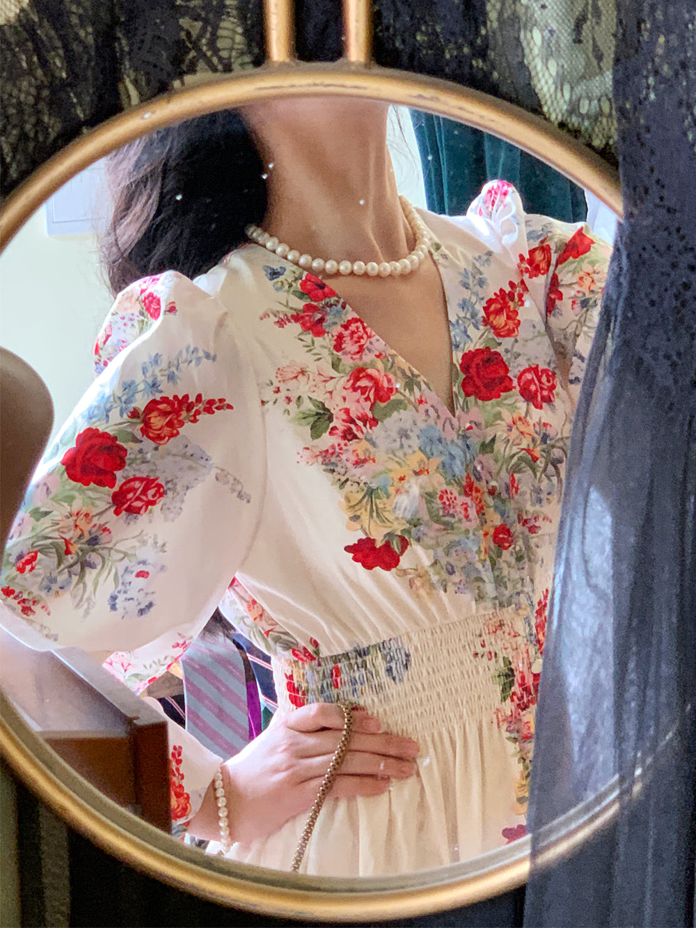 Summer Meadow Vintage Puff Sleeve Dress French Floral Maxi Gown