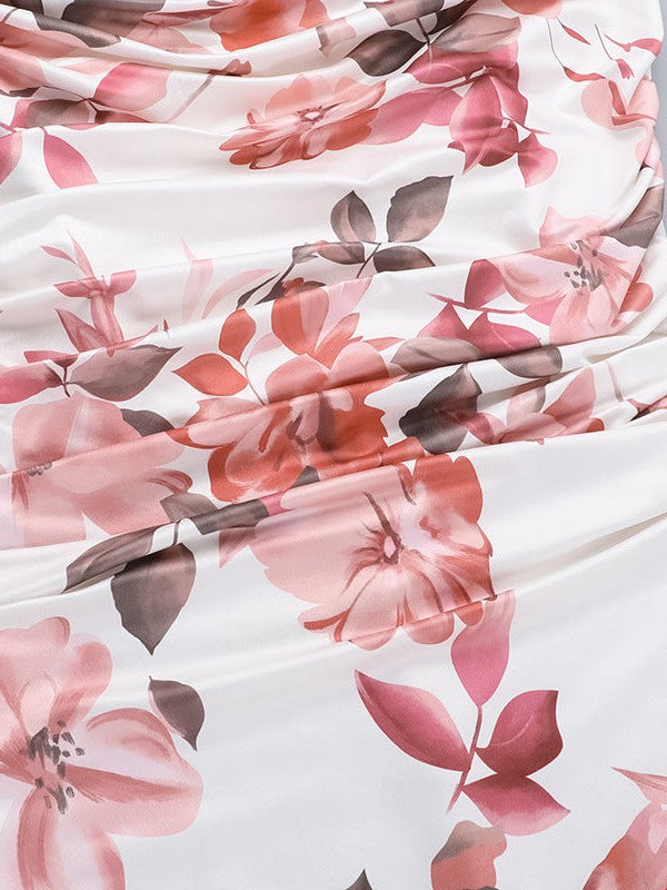 Floral Print One Shoulder Suspender Sheath Dress