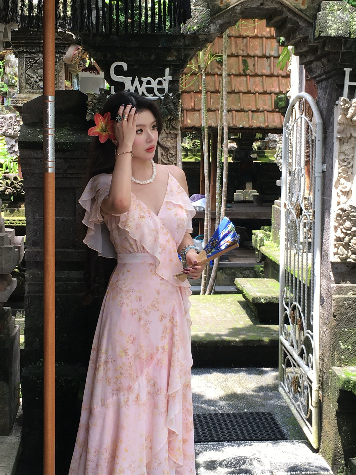 Pink Ruffle Waist Goddess Dress Elegant Fairycore-Inspired Look 2025