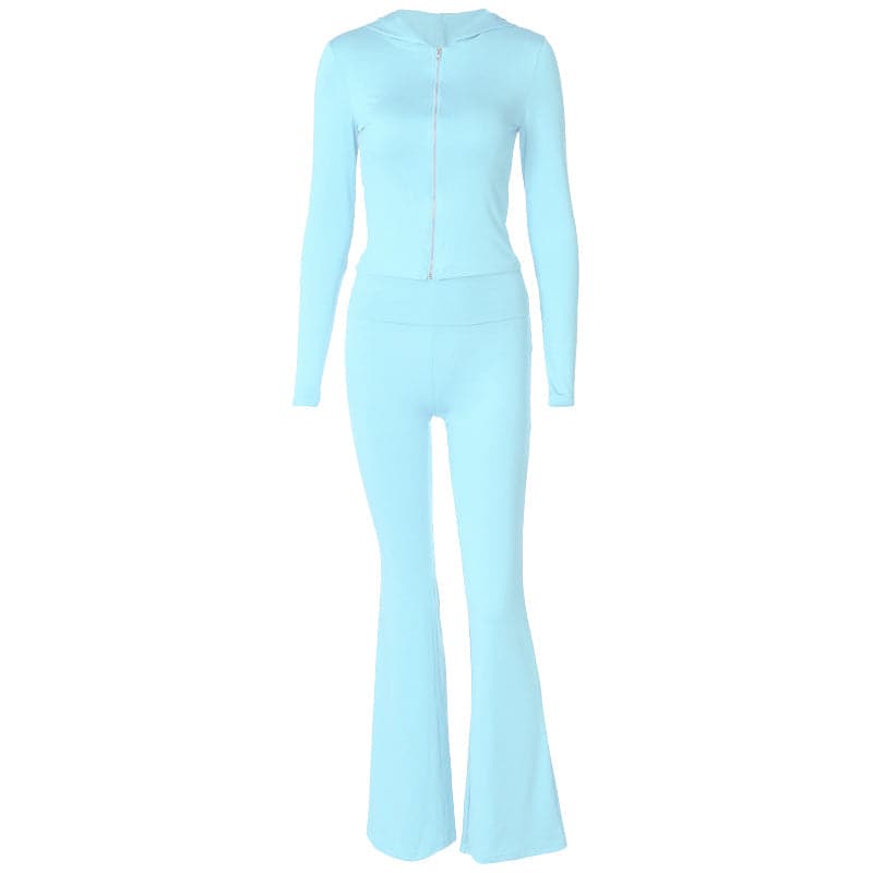 Long sleeve hoodie zip-up high rise pant set