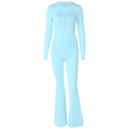 Long sleeve hoodie zip-up high rise pant set