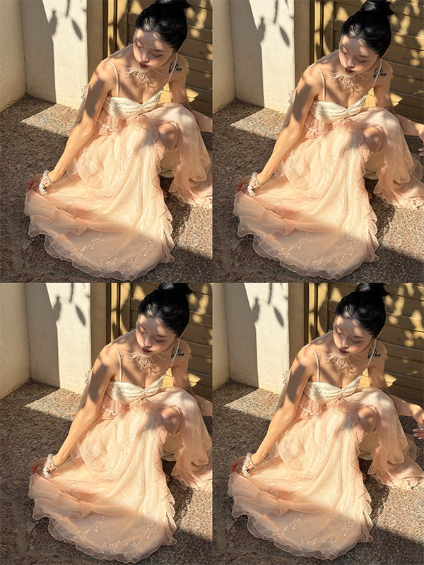 Glimmering Tulle Fairycore Sequin Maxi Dress Dreamy Resort Gown