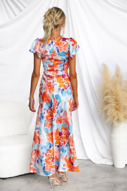 Teresa Floral Printed V-neck Maxi Dress