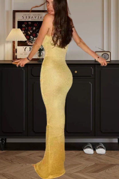 consonak U Neck Sleeveless Sequin Bodycon Maxi Dress