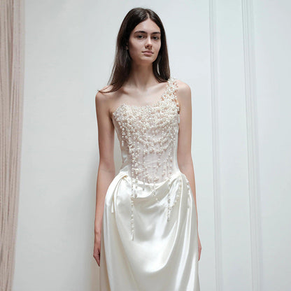 Strapless Satin Pearl Wedding Dress