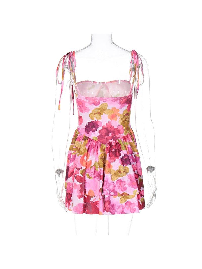 Floral Print Lace up Dress