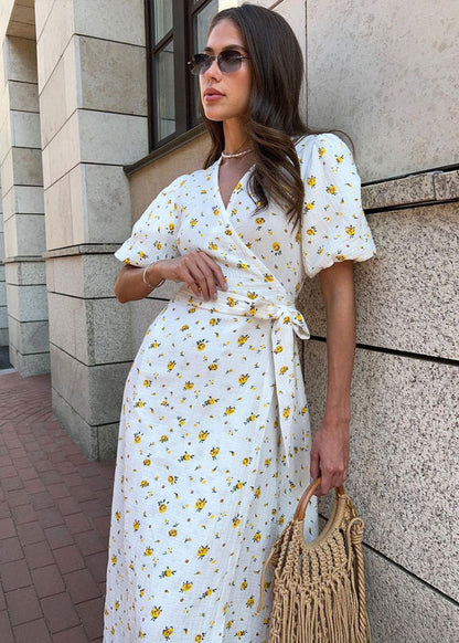 Maribel – Floral Puff Sleeve Wrap Dress