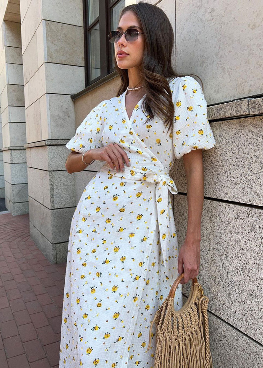Maribel – Floral Puff Sleeve Wrap Dress