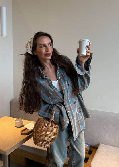 Oversized Plaid Button-Up Shirt