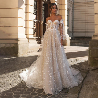 French Strapless Sheer Tulle Wedding Dress