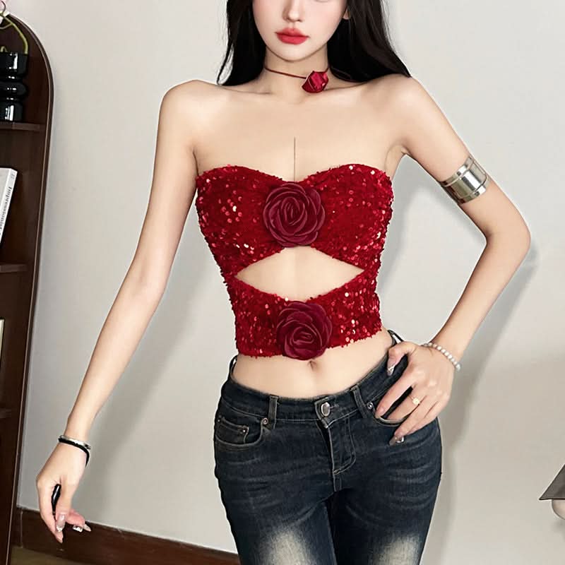 Flower applique hollow out tube cut out top