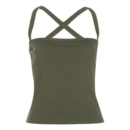 Ribbed Cross-Strap Backless Crop Top