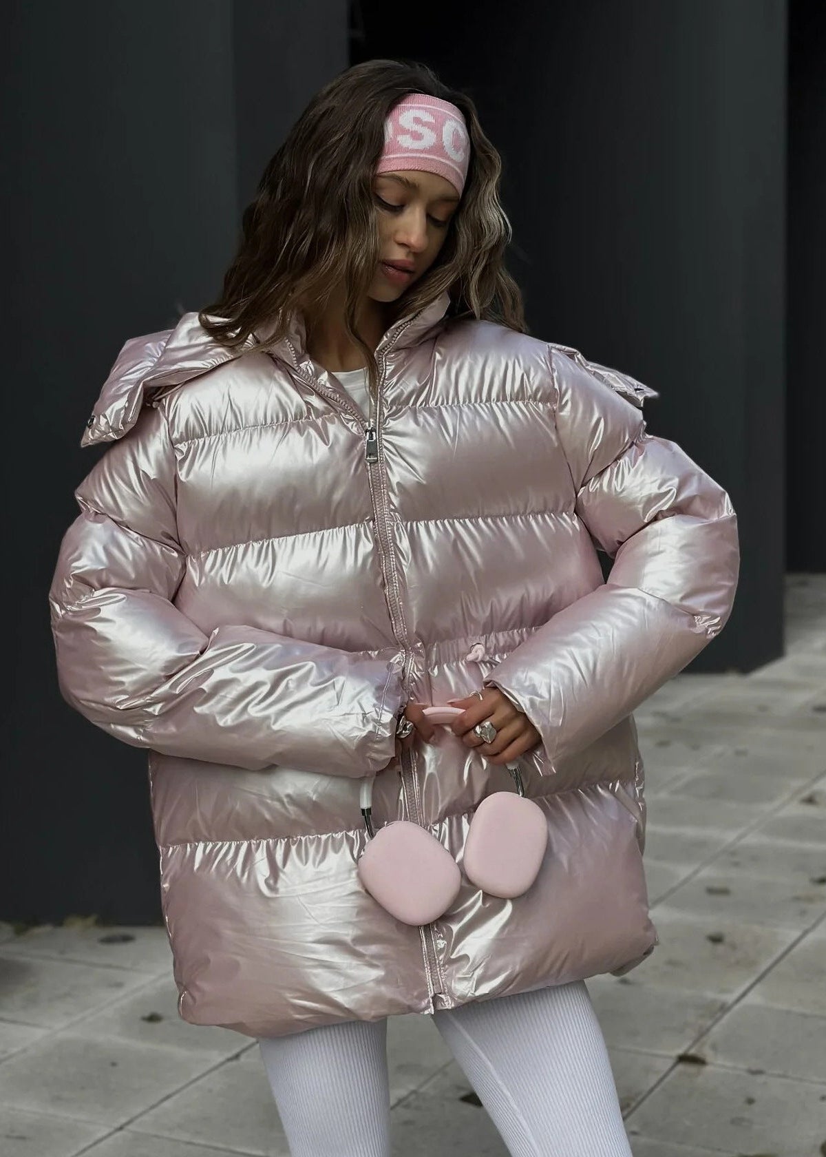 Metallic Silver Oversized Puffer Jacket