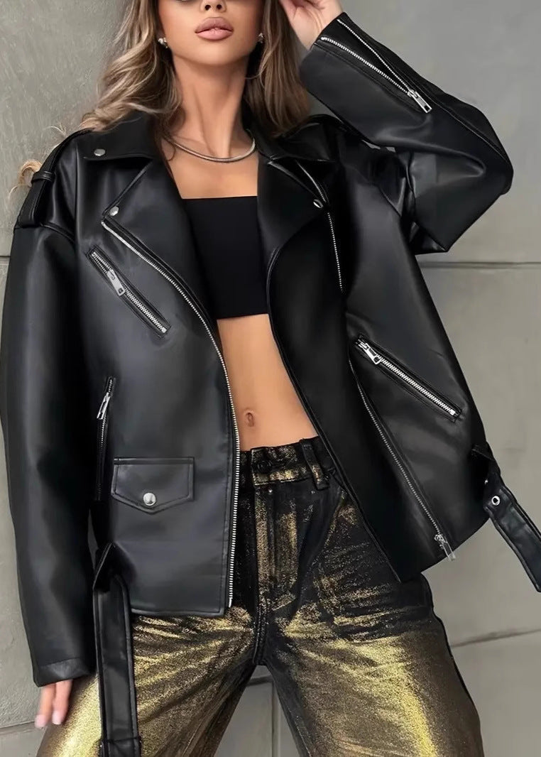 Oversized Faux Leather Biker Jacket