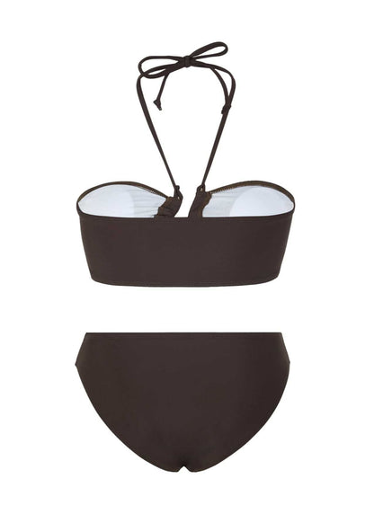 Isla - Three-Piece Bronze Halter Bikini & Skirt Set