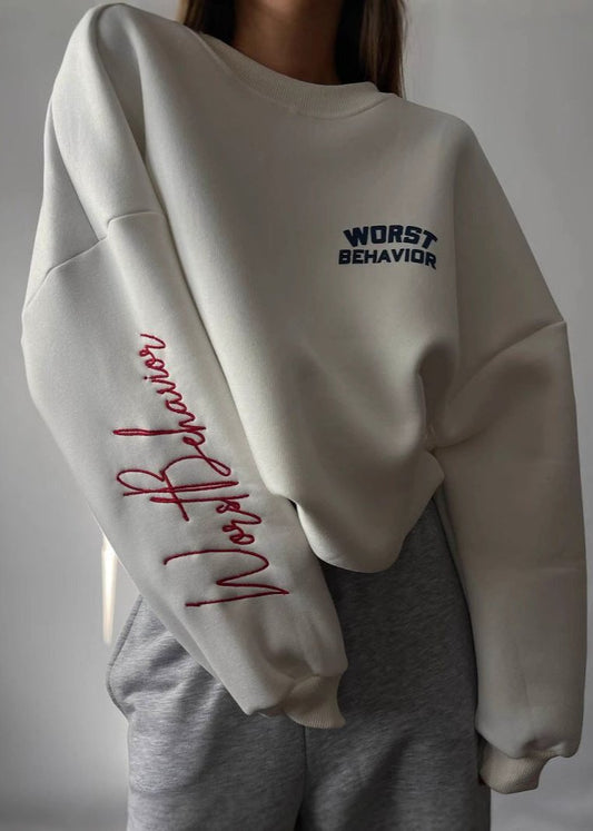 Embroidered Oversized Sweatshirt - Bold Lettering