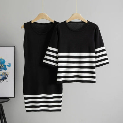 Black – Striped Tank Fitted Two-Piece Set