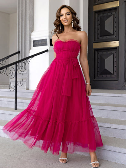 Mesh Dress Lace up Dress Ruffled Tied Mesh Straight