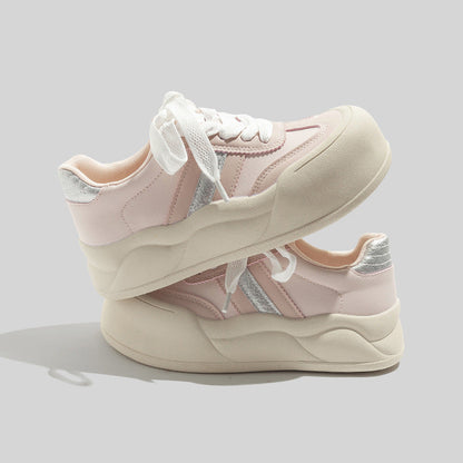 Women's Stylish Laced Up Leather Sneakers With Platform Sole