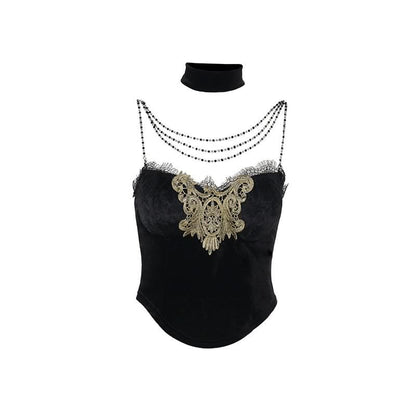Velvet beaded lace hem cami top