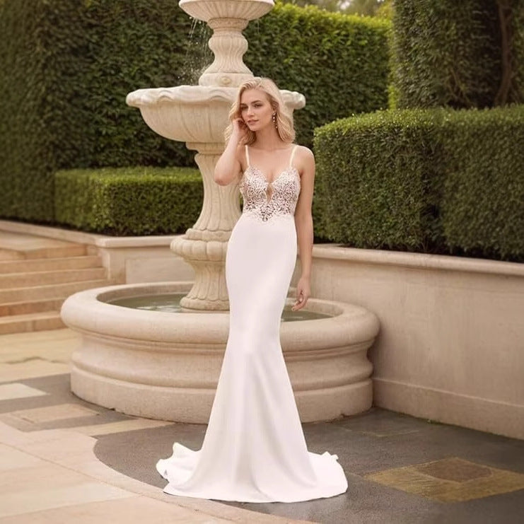 French Spaghetti Strap Mermaid Wedding Dress