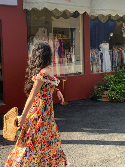 Midnight in Paris Romantic Off-Shoulder Ruffle Sleeve French Floral Dress gunne sax vintage dress